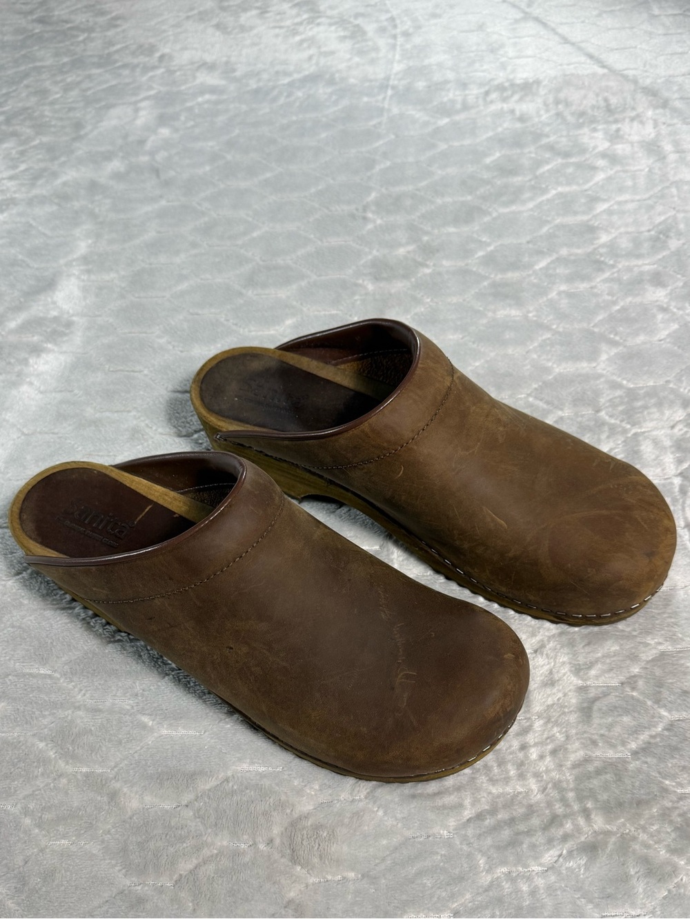 Sanita Original Danish Clogs Brown Leather Wood Sole EU 43 US 10